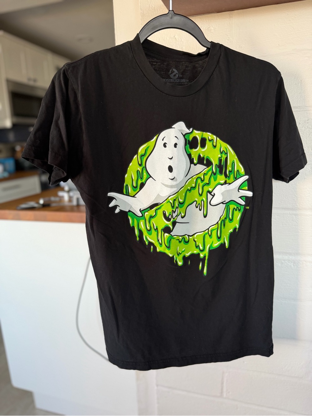 Ghostbusters Logo Tee in Black with Neon Green Slime